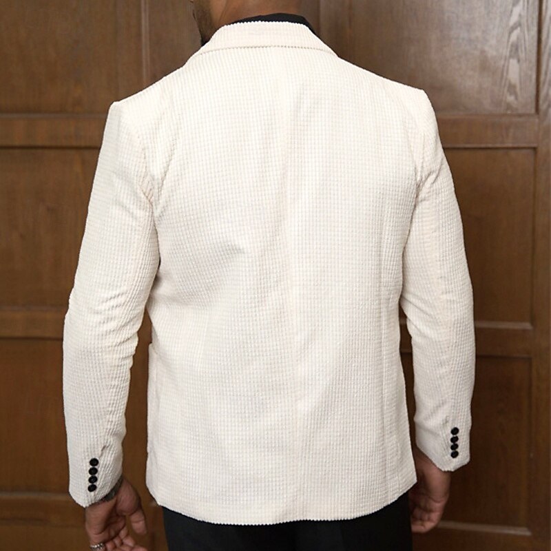 Men's Graduation Waffle Blazer Blazer Business Cocktail Party Wedding Party Fashion Casual Spring &  Fall 65% Cotton Plain Pocket Buttons Comfortable Single Breasted Blazer White2