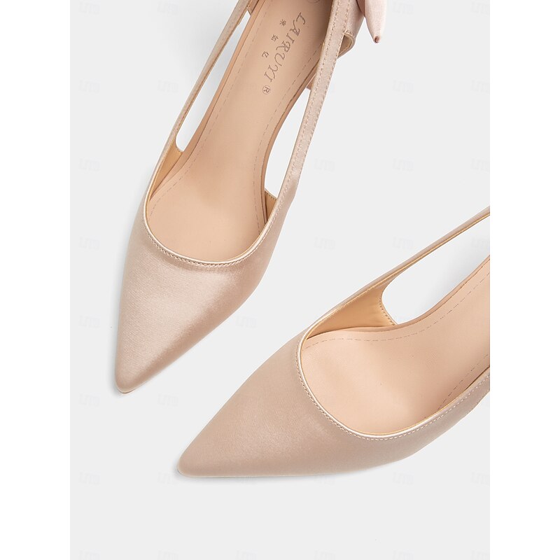 Elegant Women's Blush Suede Heels with Bow Detail – Chic Pointed Toe Pumps for Weddings and Formal Events3