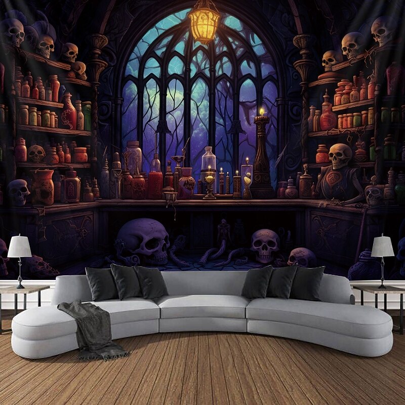 Halloween Blacklight Tapestry Haunted Castle UV Reactive Glow in the Dark Glow Party Trippy Misty Haunted House Hanging Tapestry Wall Art Mural for Living Room Bedroom2