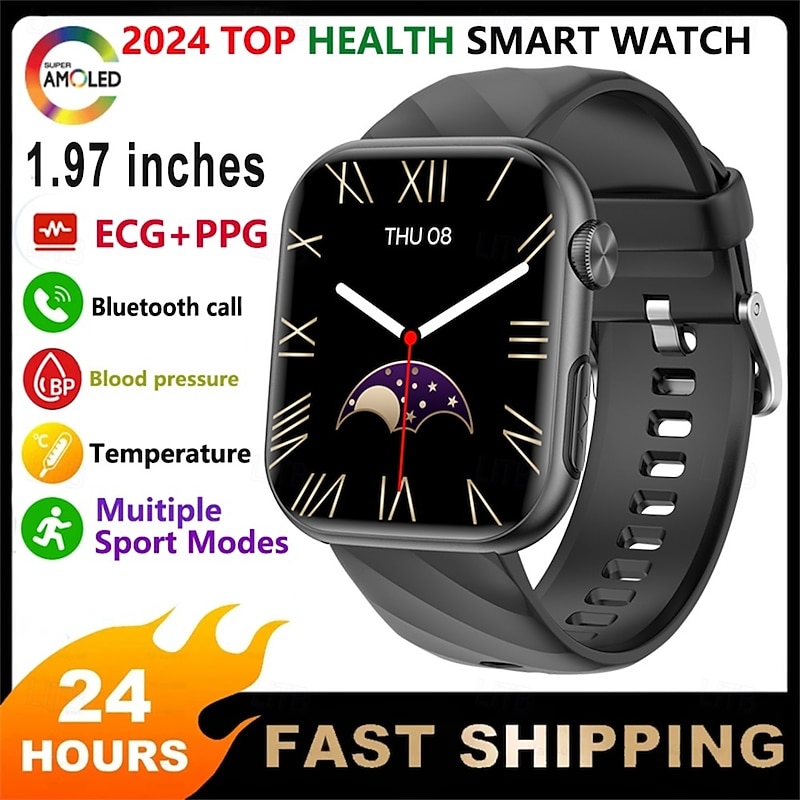 696 MT500 Smart Watch 1.97 inch Smart Band Fitness Bracelet Bluetooth ECG+PPG Temperature Monitoring Pedometer Compatible with Android iOS Men Hands-Free Calls Message Reminder Camera Control IP 67