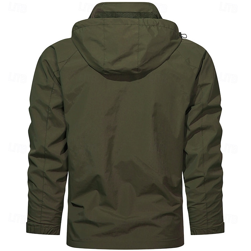 Men's Embroidered Jacket Raincoat Shell Jacket Waterproof Rain Waterproof Lightweight Casual Sports Outdoor Camping & Hiking Embroidered Side Pockets Zip Front Fall Winter Hooded Long Sleeve khaki3