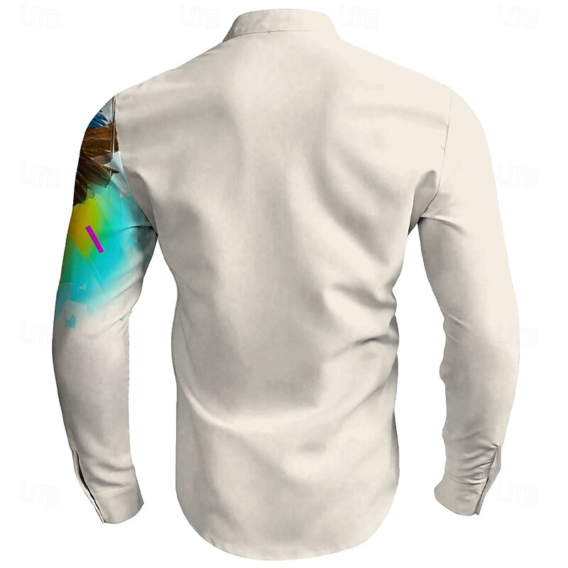 Men's Parrot Button Up Shirt Long Sleeve Hawaiian Vacation Beach Wear Summer Spring Fall Mandarin Collar Band Collar 3D Print White2