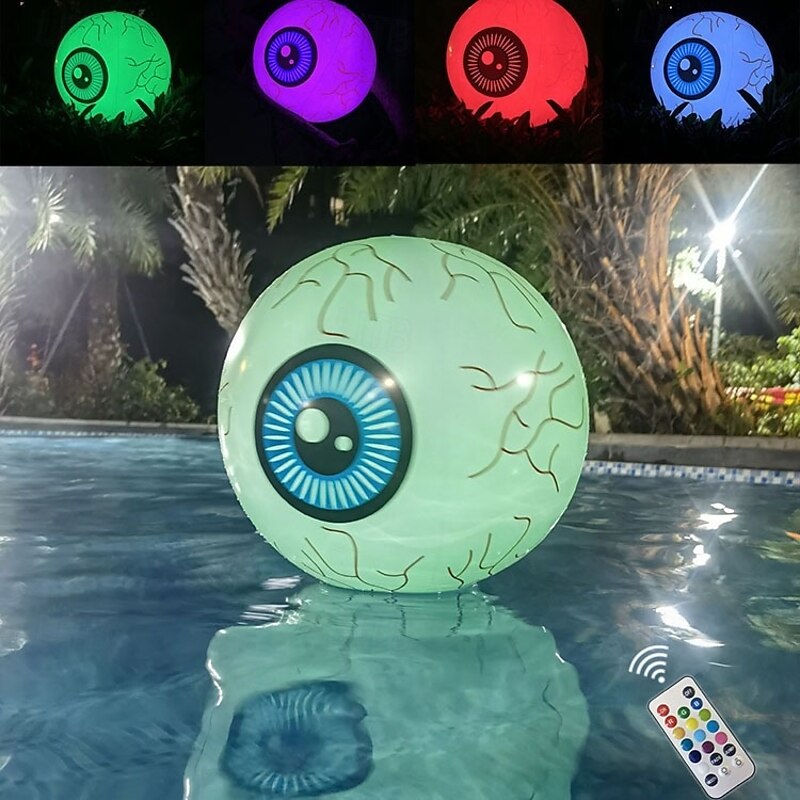 1pc 40cm Halloween Inflatable Eyeball Balloon Light with Remote Control, LED Flashing Balloon 16 Adjustable Colors for Indoor and Outdoor Swimming Pool Halloween Eerie Atmosphere Decoration Light