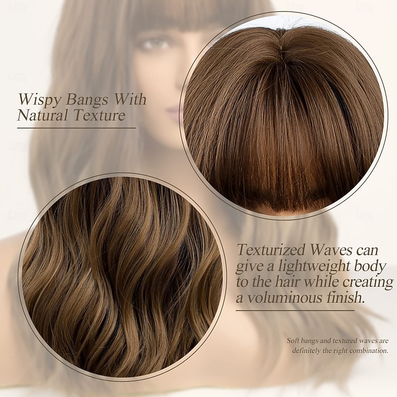Long Wave Wigs With Bangs Curly Wigs for Women Heat Resistant Synthetic Wigs4