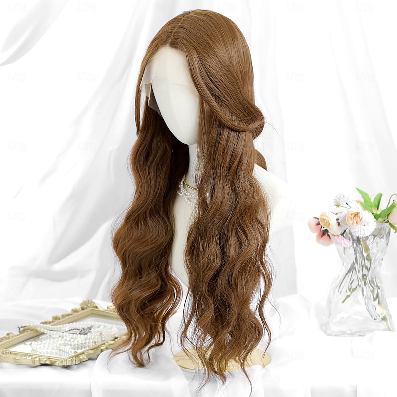 Synthetic Lace Wig Body Wave Style 28 inch Dark Brown Gold Blonde Ombre Middle Part T Part Wig Women's Wig Light Blonde3