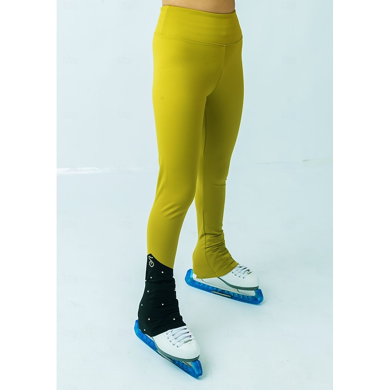 Figure Skating Fleece Jacket Figure Skating Pants Figure Skating Jacket with Pants Women's Girls' Ice Skating Jacket Tights Outfits Black Yellow Patchwork Thumbhole Spandex Stretchy Training Practice4