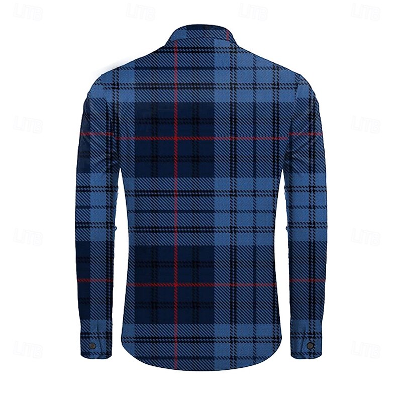 Men's Dress Shirt Button Up Shirt Plaid Business Daily Blue Long Sleeve Shirt Collar Fall Spring & Summer Clothing Apparel Button Up3