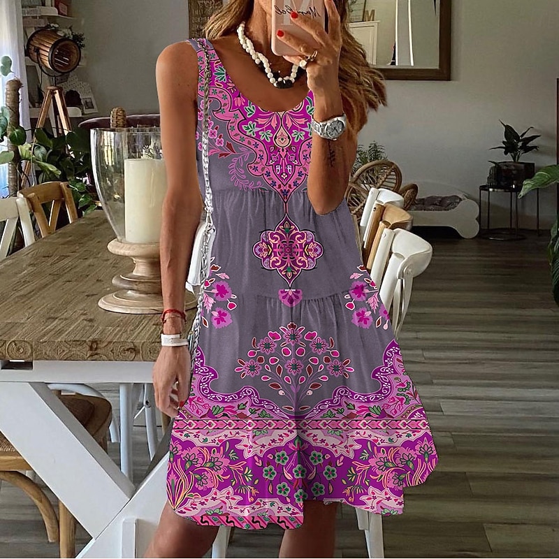Women's Mini Dress Petite Dress Sundress Shift Dress Tank Dress Active Tropical Fashion Outdoor Vacation Going out Regular Fit Floral Sleeveless U Neck Pink Blue Orange Summer Spring3