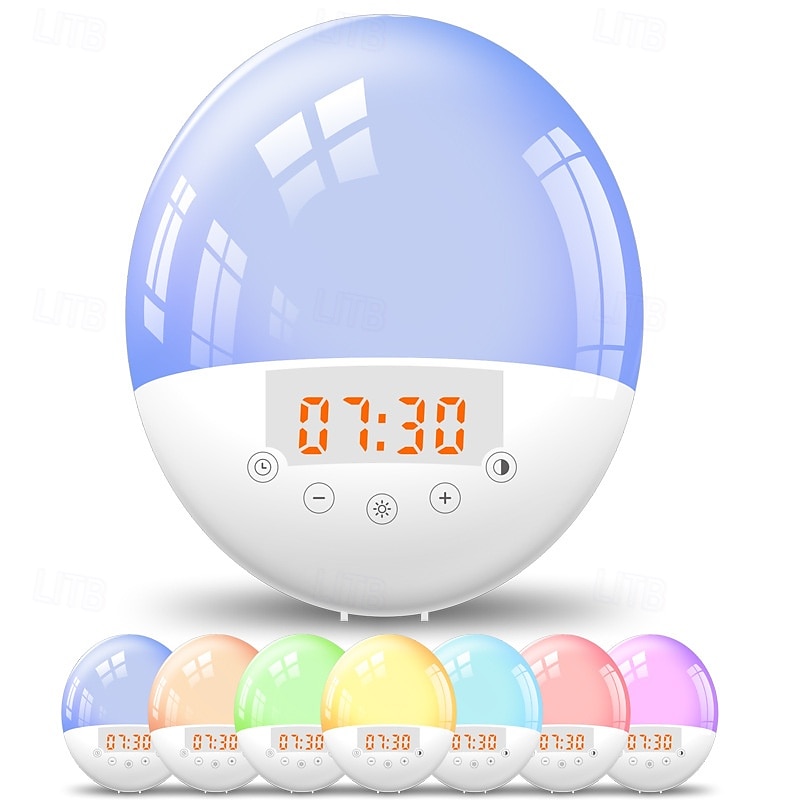 LED Smart Light Sunrise Alarm Clock Light Intelligent LED 7 Colors Adjustable with FM Radio, Touch Control Intelligent Home Bed Room Living Room Multifunction Light