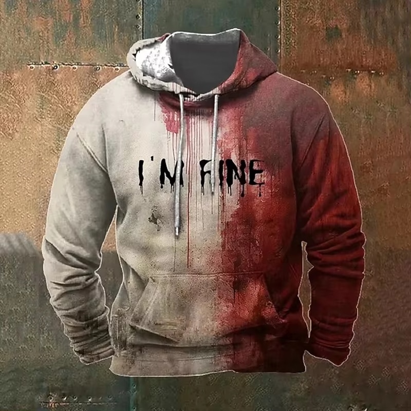 Halloween I'm Fine Hoodie Pullover Anime 3D Front Pocket Graphic For Couple's Men's Women's Adults' Halloween Carnival Masquerade 3D Print Party Casual Daily