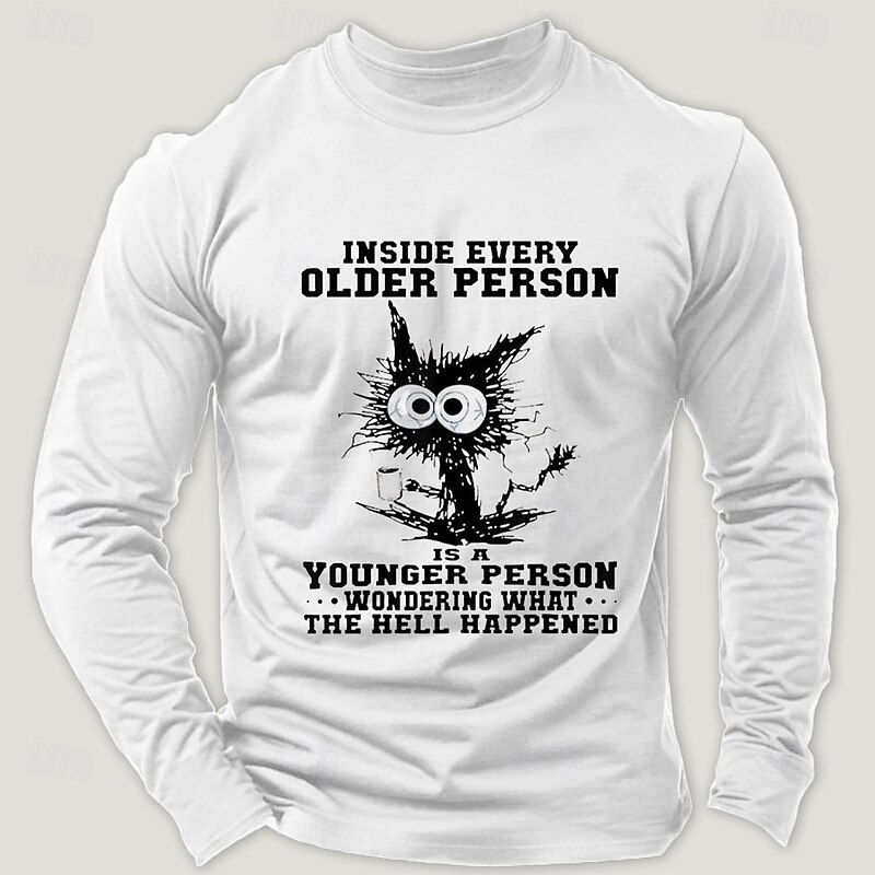 Men's Word / Phrase T Shirt Long Sleeve Shirt 100% Cotton Long Sleeve Graphic Shirt White Orange Comfortable Tee Vacation Street Fashion Designer Clothing