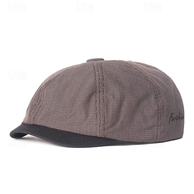 Men's Sun Hat Bowler Hat khaki Light Grey Cotton Vintage Fashion Casual Street Daily Plaid Sunscreen Breathable2