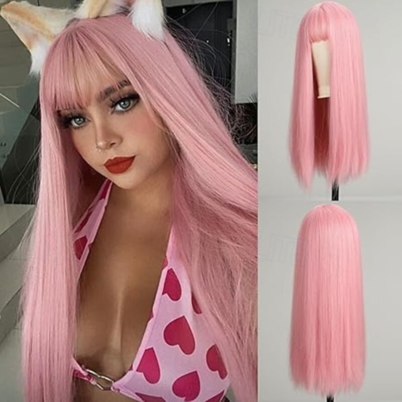 Wig With Bangs For Women Long Straight Layered Wigs Synthetic Layered Hairstyle For Girls Party Cosplay And Daily Use(3