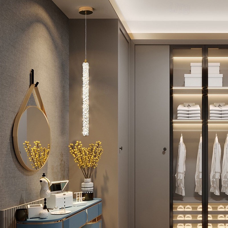 LED Pendant Light Warm White 53cm 1-Light Nordic Crystal Bedside Long Tube Crystal Hanging Lamp Kitchen Island Adjustable Height Suspension Lamp Bedside Hanging Light Decor for Living Room Balcony 110-240V4