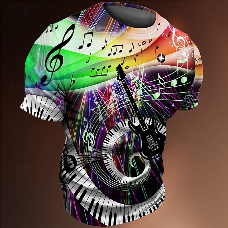Music Festival Men's Graphic Pano Keys Musical Notes T Shirt Tee Short Sleeve T shirt 3D Print Crew Neck Shirt Vintage Fashion Designer Outdoor Casual Daily Blue Purple Orange Spring & Summer4