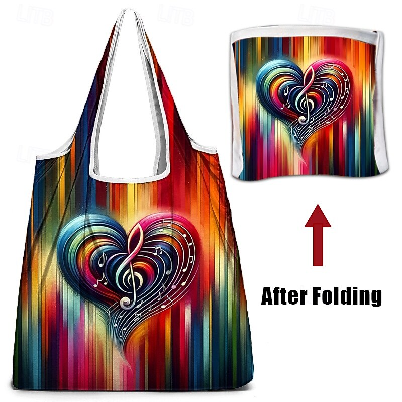 Colorful Music Note Print Foldable Tote Bag - Artistic and Eco-Friendly Reusable Bag for Shopping and Daily Use4
