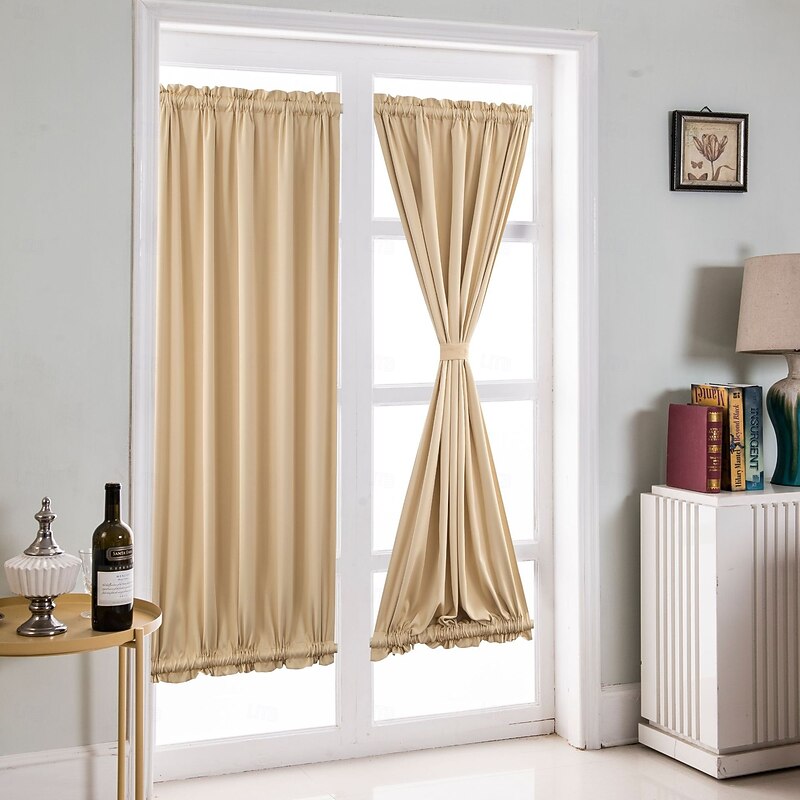 French Door Curtains Rod Pocket Thermal Blackout Curtain for Doors with Glass Window, Kitchen and Patio Doors Privacy, Different Sizes, 1 Curtain Panel with Tieback,Pure White Black Beige Sage Green2