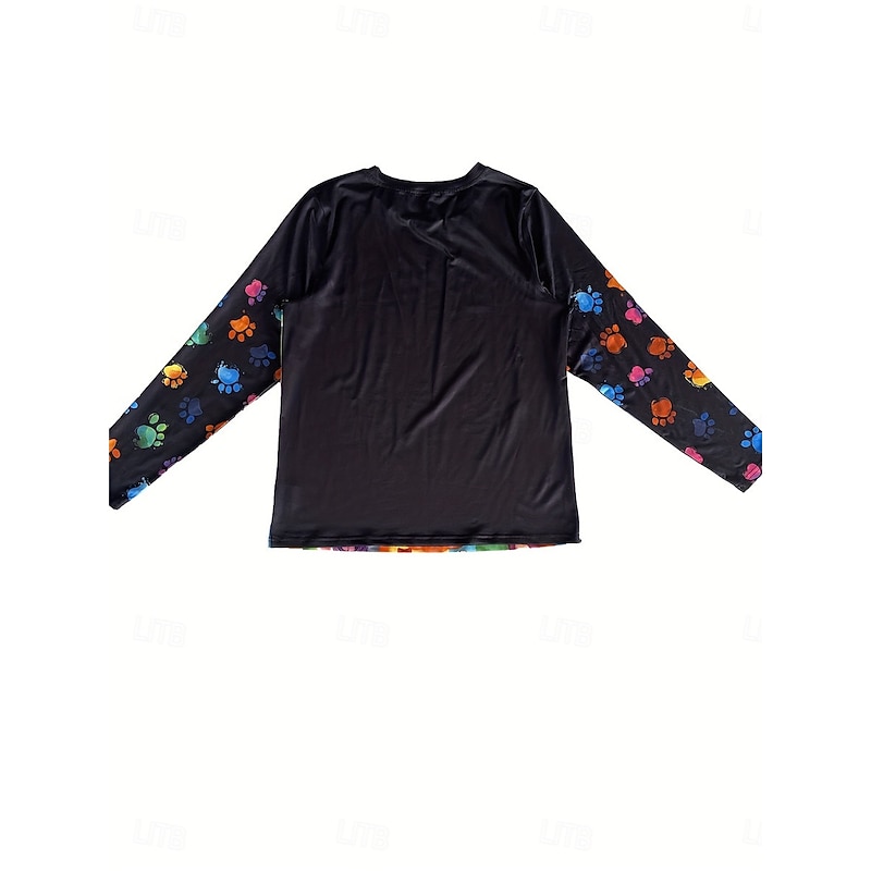 Women's T shirt Crew Neck Long Sleeve Tunic Casual Print Regular Tops Daily Black Spring Fall2