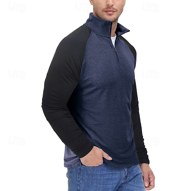 Men's Sweatshirt Quarter Zip Sweatshirt White Red Royal Blue Blue Green Half Zip Color Block Patchwork Sports & Outdoor Daily Holiday Streetwear Basic Casual Spring &  Fall Clothing Apparel Hoodies3