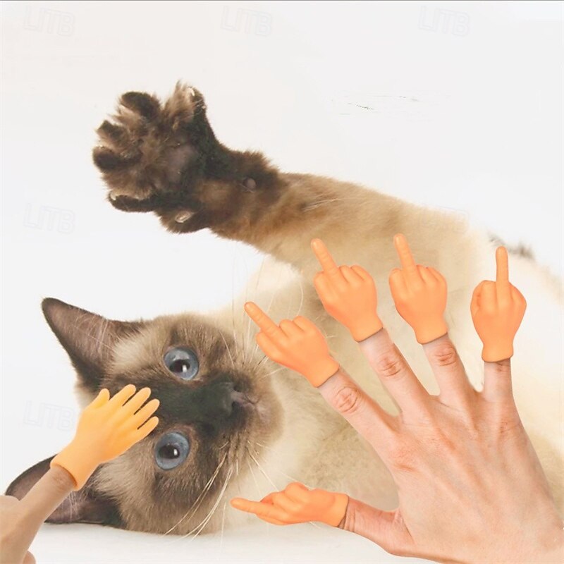 6Pcs Mini Tiny Hand Models Joke Finger Puppet Little Finger Hand Kid Cat Toy