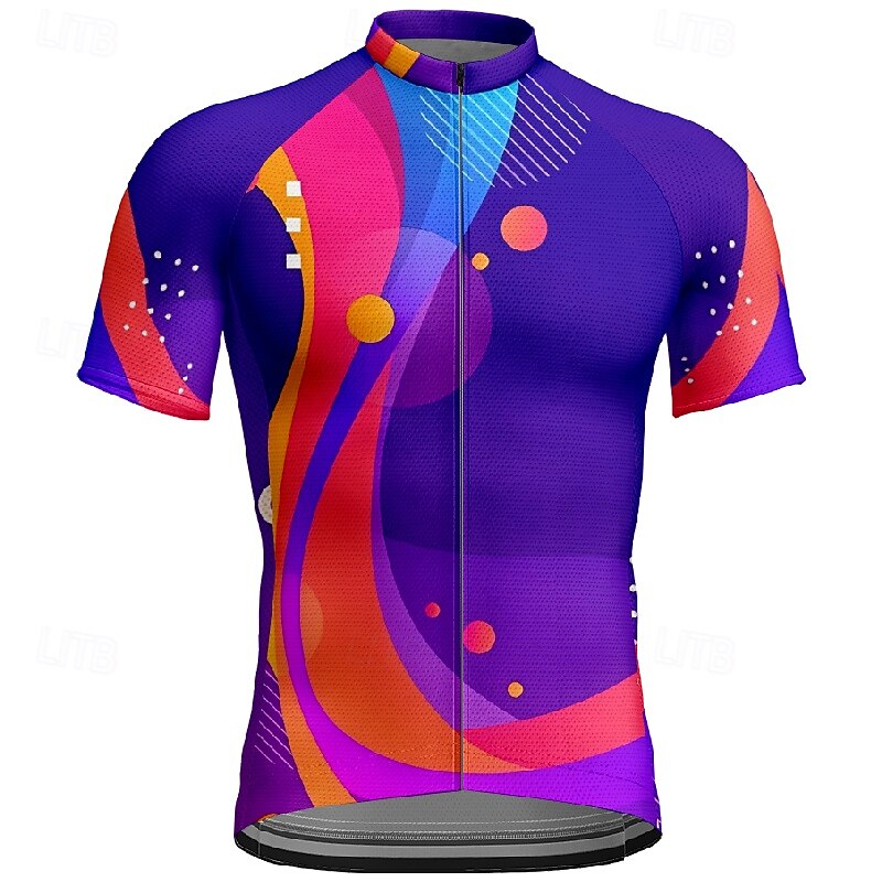 Men's Cycling Jersey Geometic Short Sleeve Bike Tee Tshirt Jersey with 3 Rear Pockets Mountain Bike MTB Quick Dry Anatomic Design Wicking Breathable Sports Purple Clothing Apparel