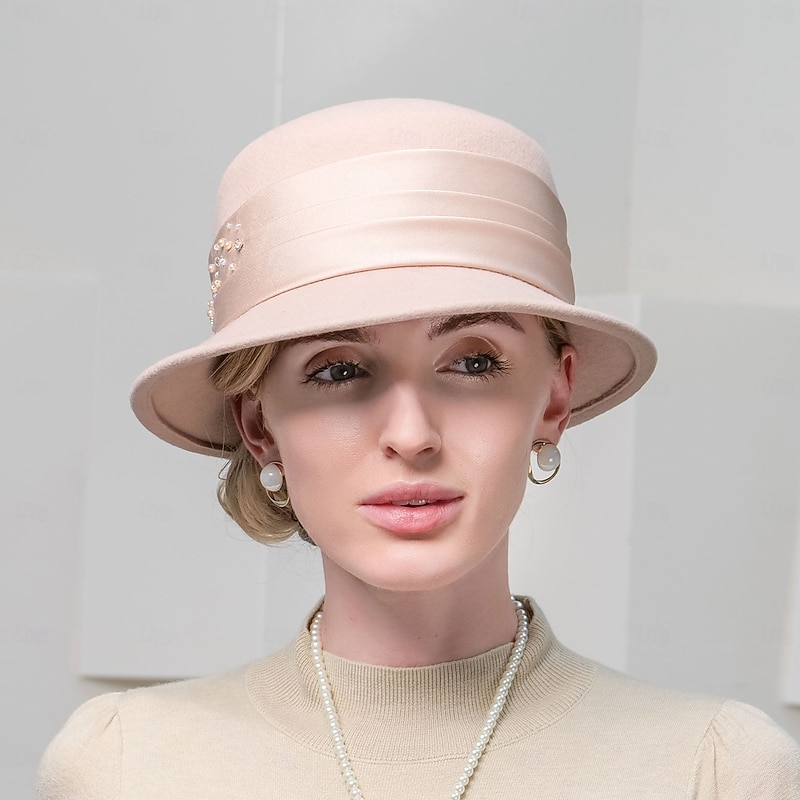 Hats 100% Wool Bucket Hat Fedora Hat Wedding Evening Party Elegant Wedding With Cap Beading Headpiece Headwear4