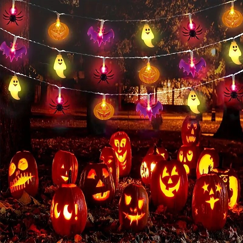 Halloween String Lights Lighted Ghost Pumpkin Bat Lights 3m 20LEDs Battery Powered Ghost Festival Party Garden Home Decoration Balcony Haunted House Bar Hanging Lights