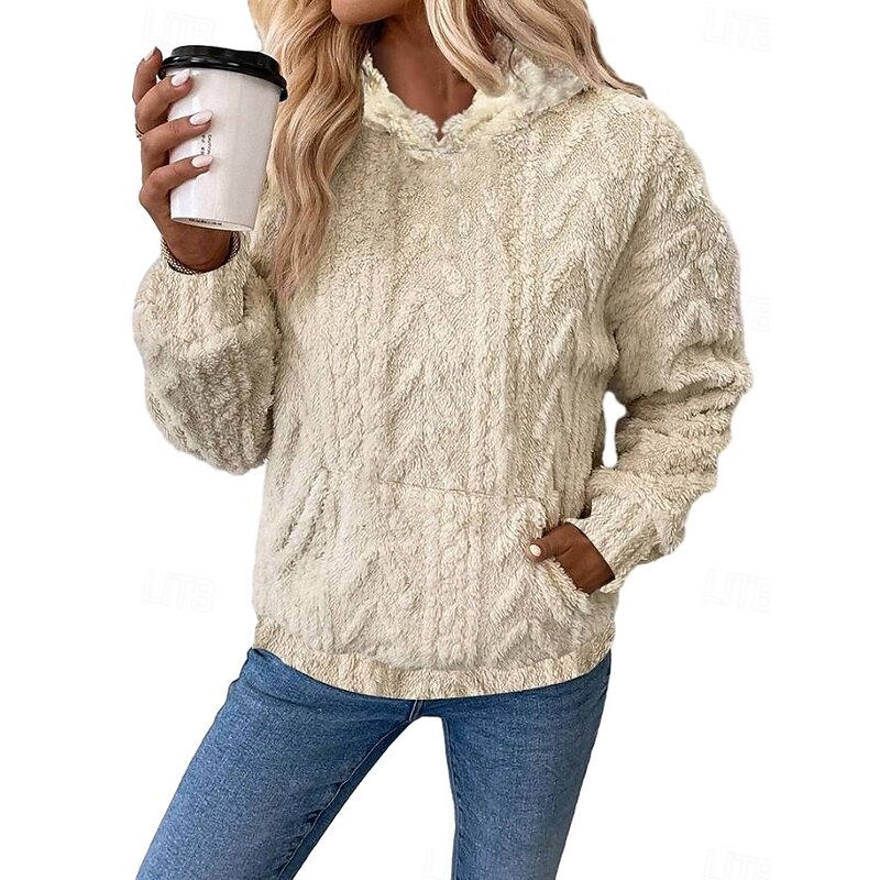 Women's Hoodie Sweatshirt Elegant Fashion Comfrt Fleece Plain Work Street Dailywear Hooded Pocket Loose Fit Long Sleeve White Pink Blue Khaki Fall Winter3