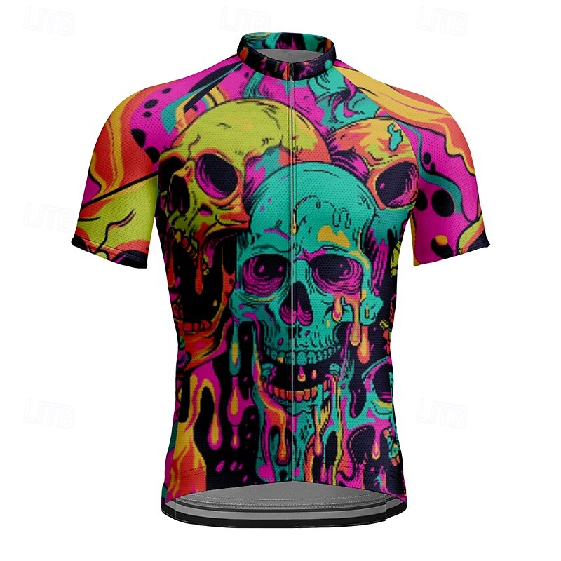Men's Cycling Jersey Skull Short Sleeve Bike Tee Tshirt Jersey with 3 Rear Pockets Mountain Bike MTB Quick Dry Anatomic Design Wicking Breathable Sports Yellow Blue Purple Clothing Apparel4