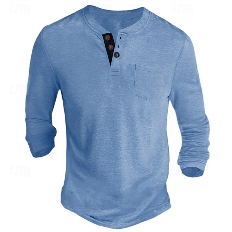 Men's Henley Shirt Tee Long Sleeve Shirt Plain Henley Casual Holiday Long Sleeve Button-Down Clothing Apparel Cotton Blend Fashion Designer Comfortable Essential2