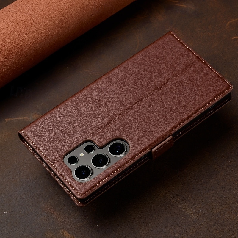 Phone Case For Samsung Galaxy S25 S24 S23 S23 FE S22 S21 Ultra Plus A55 5G A35 5G A15 A14 Back Cover Wallet Case with Stand Holder Magnetic Card Slot Retro TPU PU Leather2