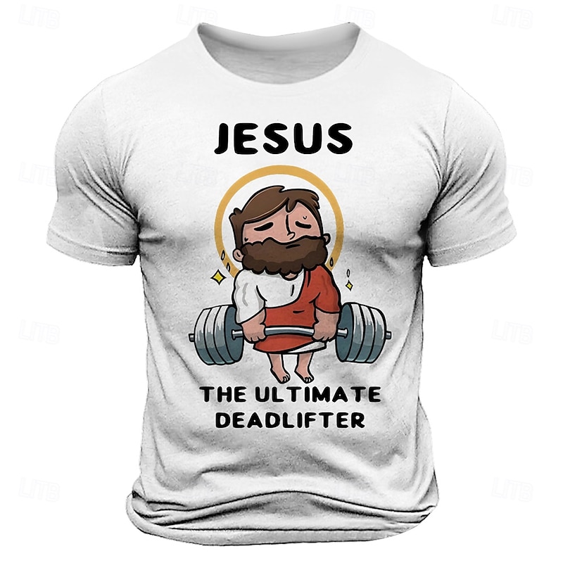 Men's Funny Jesus Christian T Shirt Short Sleeve T shirt 3D Print Crew Neck Shirt Retro Vintage Casual Street Style Sports Outdoor Holiday Going out Lake Blue Black White Spring & Summer Clothing4