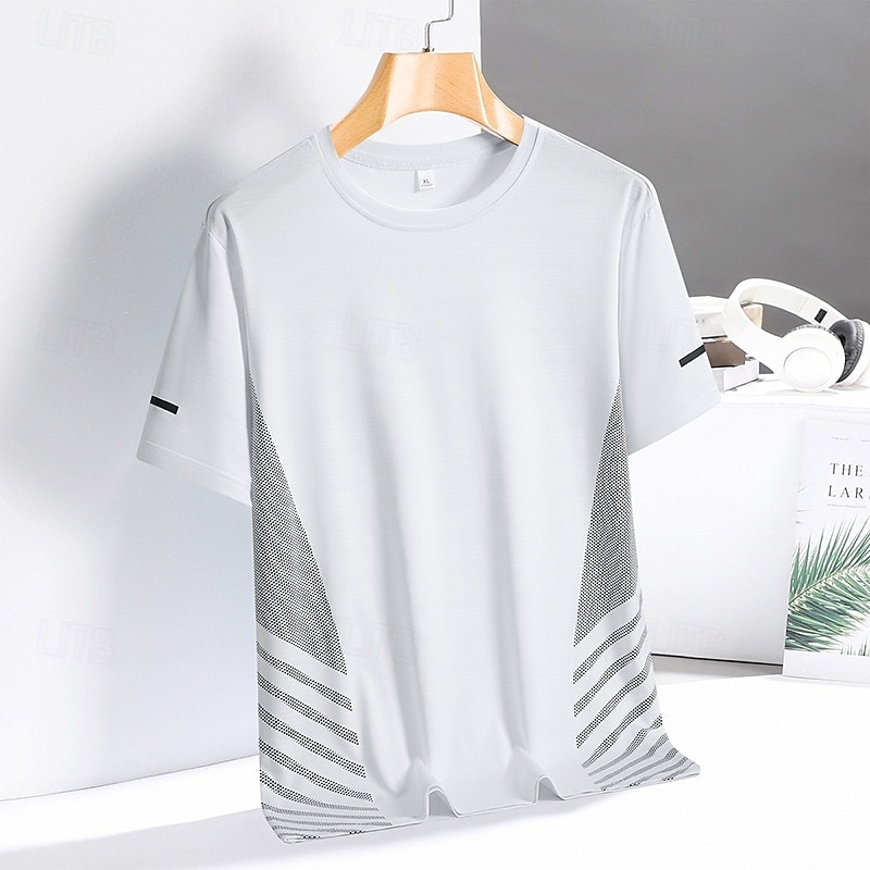 Men's T shirt Short Sleeve Crew Neck Tee Tshirt Muscle T-Shirt Short Sleeve Shirt Outdoor Quick Dry Workout Soft Polyester Patchwork Black White Royal Blue Gym Climbing Camping / Hiking / Caving2