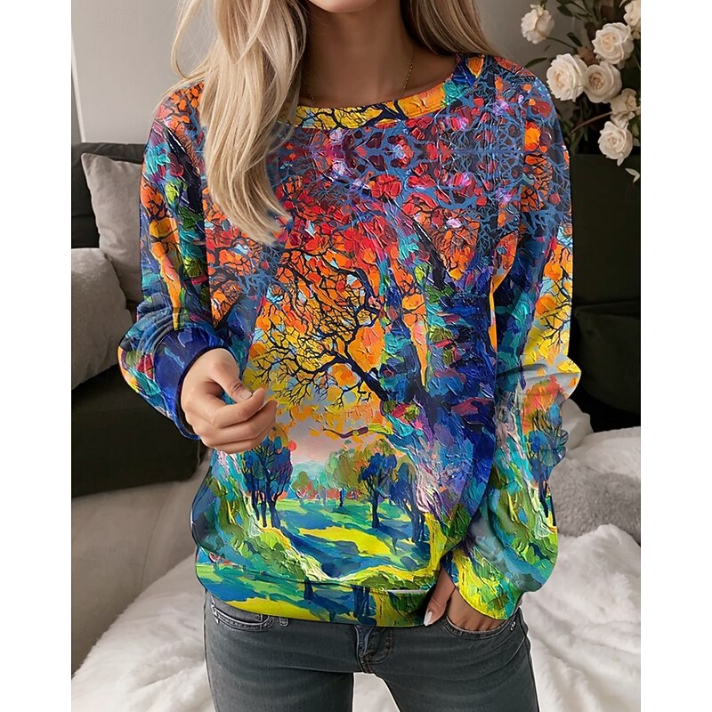 Women's Sweatshirt Graphic Dailywear Print Elegant Fashion Casual Loose Fit Crew Neck Long Sleeve Inelastic Spring Fall Winter Comfrt Breathable Soft Fabric