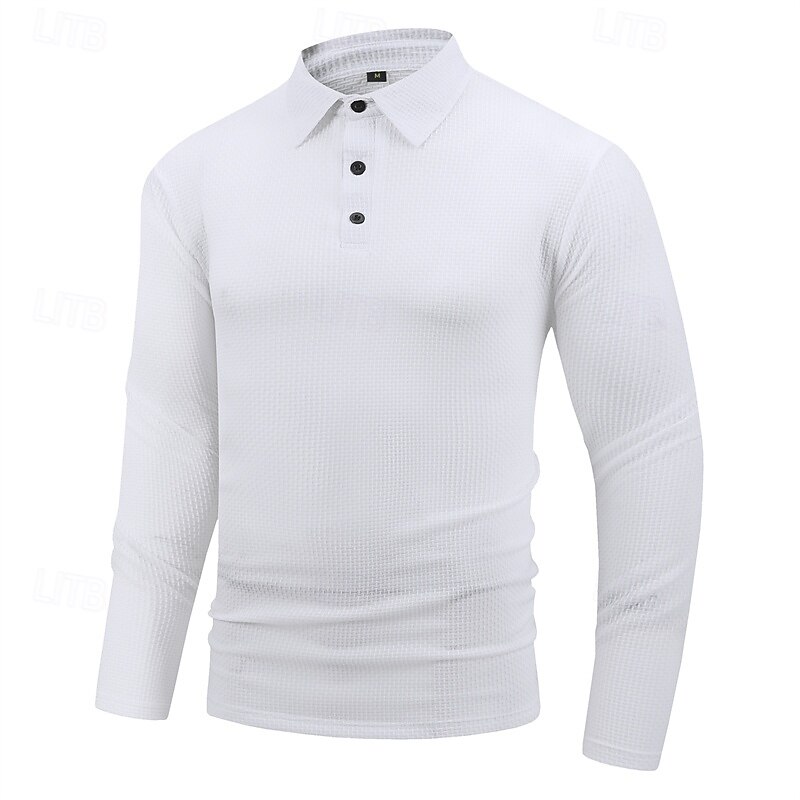 Men's Golf Shirt Golf Polo Work Casual Lapel Long Sleeve Basic Modern Plain Button Spring &  Fall Regular Fit Wine Black White Navy Blue Royal Blue Dark Gray Golf Shirt2