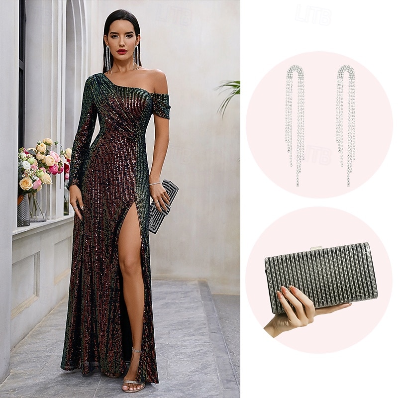 Retro Vintage Roaring 20s 1920s Maxi Cosplay Costume Outfits Ball Gown The Great Gatsby Wedding Guest Sequins Tassel Fringe Sparkling Glitter Fancy Dress Women's Christmas Halloween Carnival2