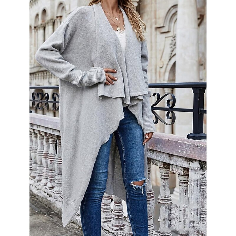 Women's Sweater Jacket Stylish Solid Color Open Front Pocket Batwing Sleeve Long Sleeve Long Tops Knit Work Black Wine Fall Winter3