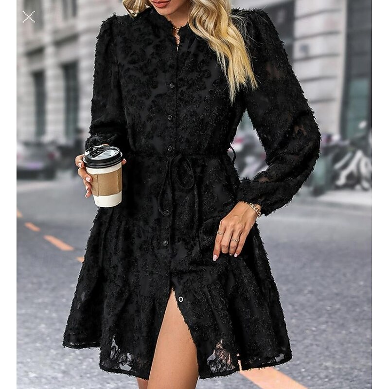Women's Midi Dress Black Dress Cocktail Dress Formal Dress Plain Dress Vintage Casual Street Date Regular Fit Plain Long Sleeve Shirt Collar Black White Green Summer Spring Fall3