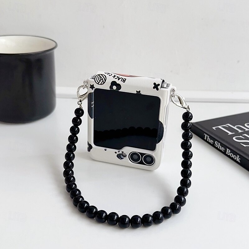 Phone Case For Samsung Galaxy Z Flip 7 Z Flip 6 Z Flip 5 Z Flip 4 Z Flip 3 Back Cover with Wrist Strap Shockproof Cartoon Cat TPU PC2