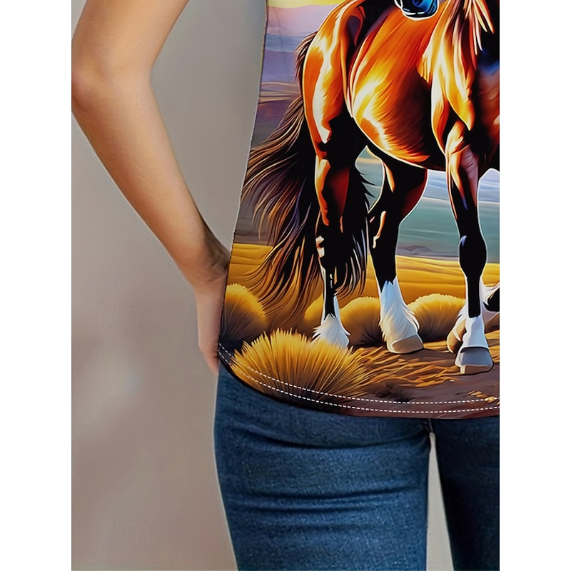 Women's T Shirt Casual Print Short Sleeve Regular Tops Vacation Daily Purple Summer3