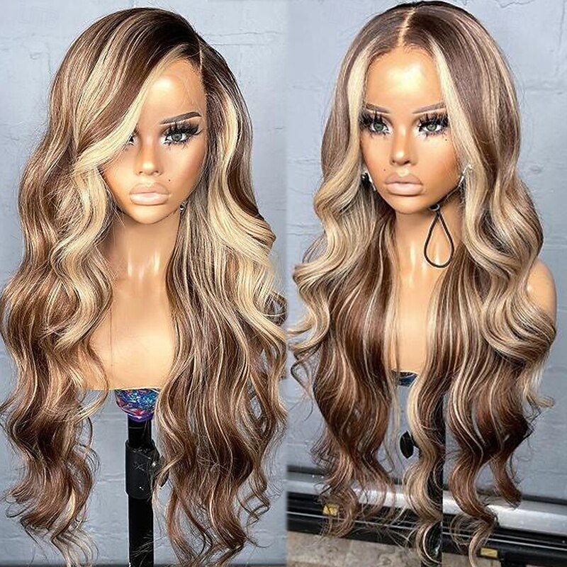Unprocessed Virgin Hair 13x4 Lace Front Wig Layered Haircut Brazilian Hair Wavy Multi-color Wig 130% 150% Density with Baby Hair Ombre Hair Highlighted / Balayage Hair Glueless For Women Long Human