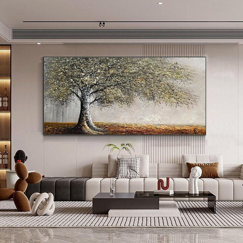 Handmade Oil Painting Canvas Wall Art Decoration Modern Abstract Texture Golden Money Tree for Living Room Home Decor Rolled Frameless Unstretched Painting4