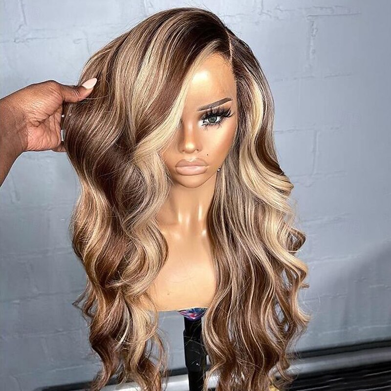 Unprocessed Virgin Hair 13x4 Lace Front Wig Layered Haircut Brazilian Hair Wavy Multi-color Wig 130% 150% Density with Baby Hair Ombre Hair Highlighted / Balayage Hair Glueless For Women Long Human4