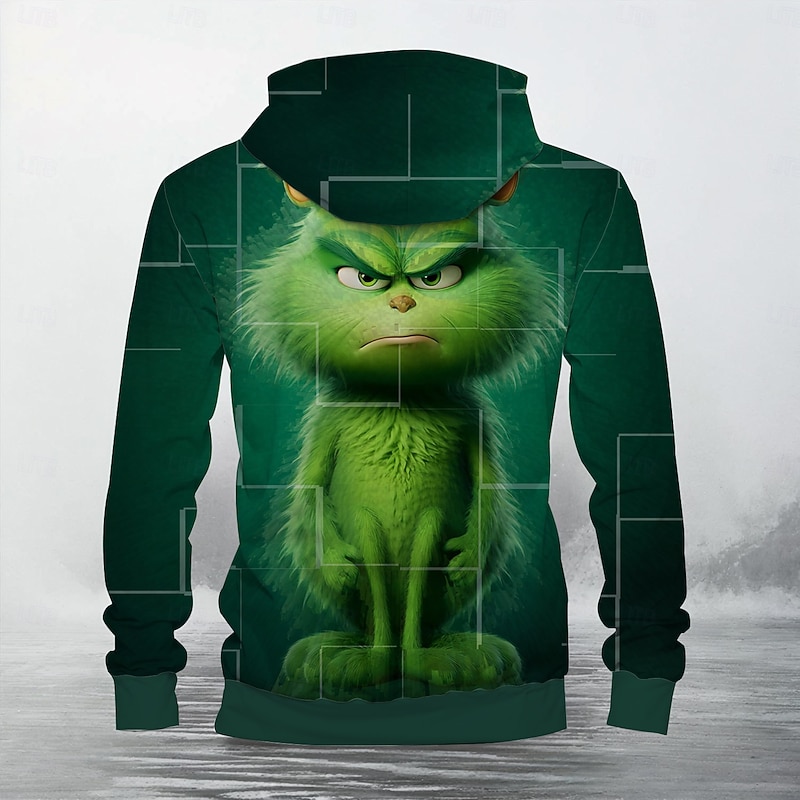 Men's Animal Funny Hoodie Hoodies Sweatshirt Fashion Long Sleeve Crew Neck Green Fall Winter Designer2