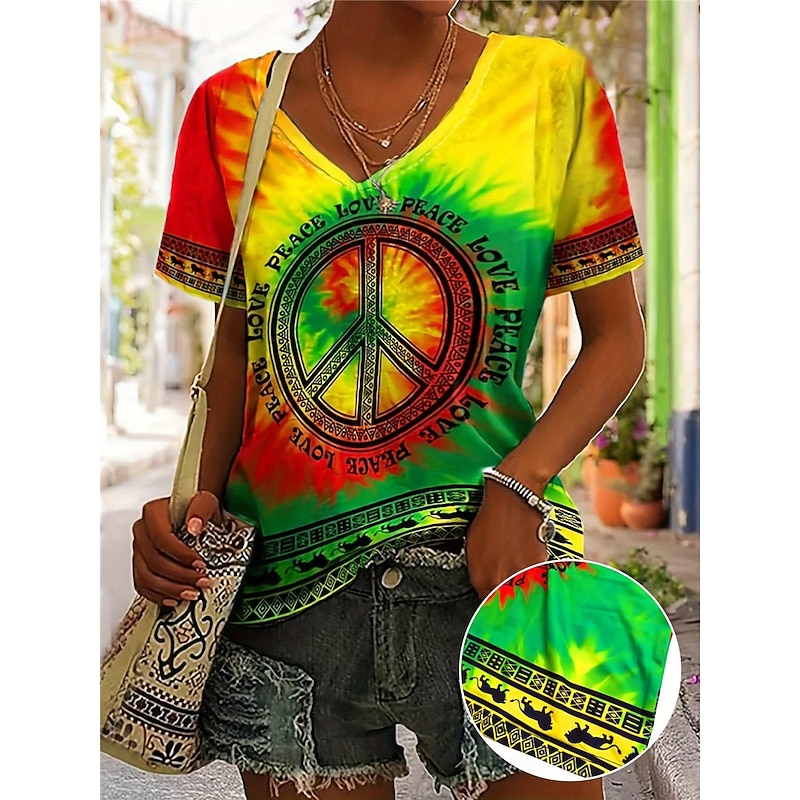 Women's T Shirt Stylish Casual Print Short Sleeve Regular Tops V Neck Daily Green Summer4