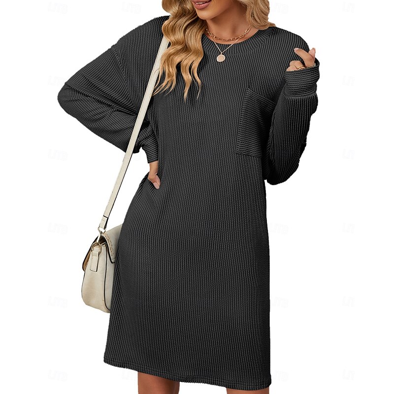 Women's Mini Dress Black Dress Cocktail Dress Formal Dress Shift Dress Fashion Modern Office Loose Fit Plain Long Sleeve Crew Neck Black Pink Sky Blue Beige Summer Spring Fall2