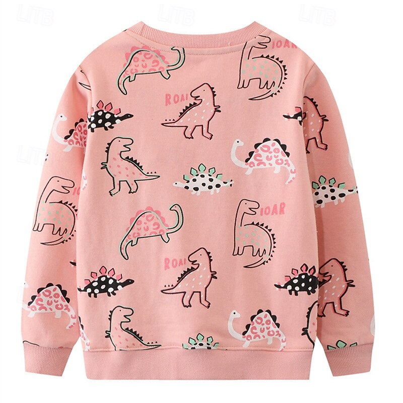 Girls' 3D Cartoon Dinosaur Sweatshirt Long Sleeve Spring Fall Fashion Basic Kids Little Kids(4-7ys) 4-7 Years Crew Neck Outdoor Casual Daily Regular Fit2
