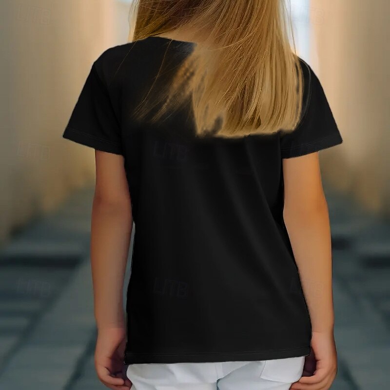 Girls' 3D Graphic Animal Cat Tee Short Sleeve Summer Spring Fashion Basic Kids 4-12 Years Crew Neck Outdoor Casual Daily Regular Fit4