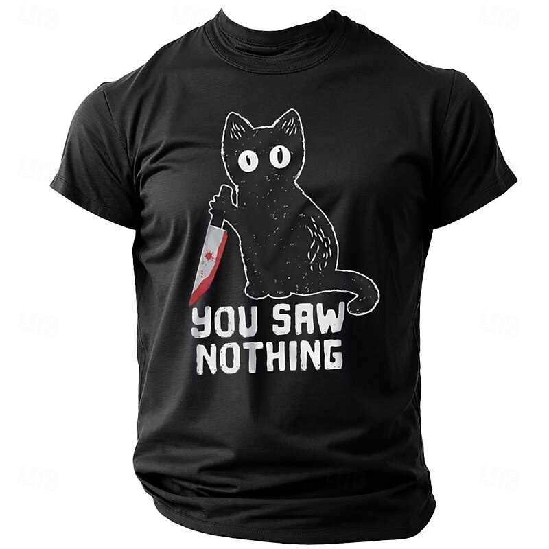 Men's Cat Halloween Letter Printed T Shirt Tee Top 100% Cotton Short Sleeve Graphic Shirt Black Wine Dark Blue Comfortable Tee Street Sports Outdoor Fashion Designer Clothing2