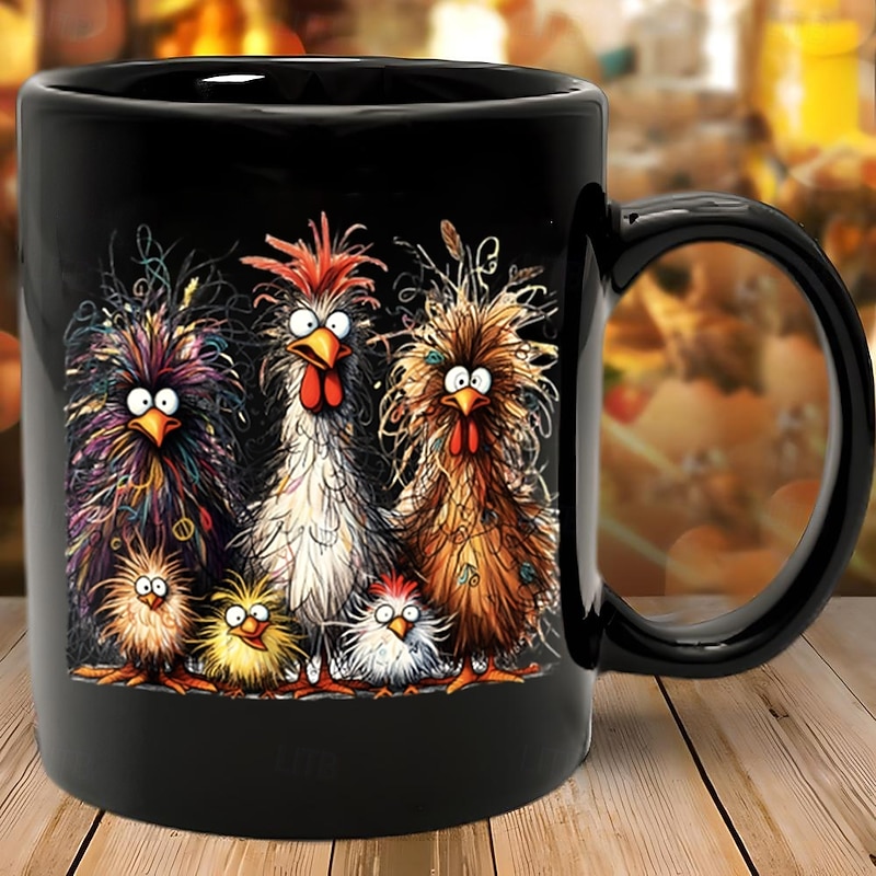 Rooster Funny Mug Ceramic Funny Coffee Mug Cup Black Retro Vintage Casual Street Style Gift Mug 11.2oz/330ml
